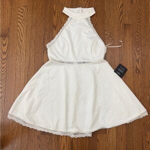 Lulus Ivory Halter Lace Fit & Flare Dress – Size M